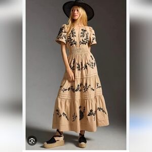 Lk NEW Anthropologie MAXI Embroided DRESS LG